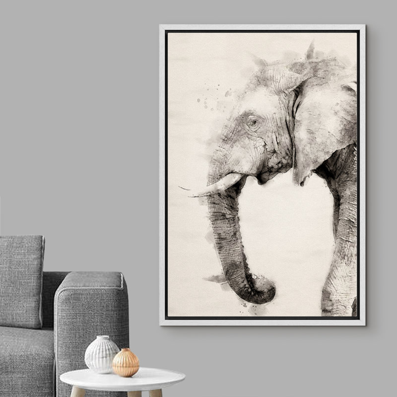 Portrait d'éléphant à l'aquarelle IDÉE4WALL, H 36 po x l 24 po x P 1,5 po, Blanc