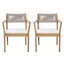 Ensemble de 2 chaises de salle à manger en bois d'acacia tressé - aspect teck avec corde et coussins beiges