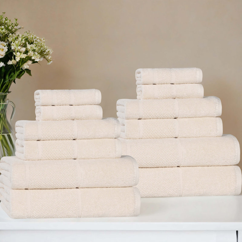 Ensemble de serviettes épaisses en mélange de coton à viscose Mile Smart Twist, Ivoire ivoire, Ensemble 12 pièces 12 pièces