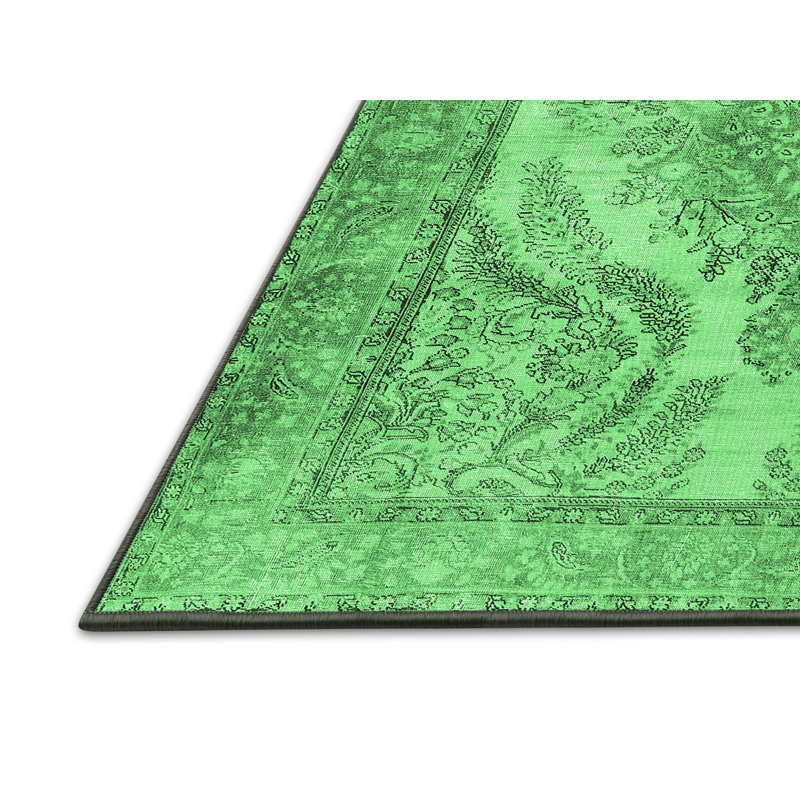 Tapis oriental en laine / polyester tissé à la machine en vert / gris, Rectangle 2 pi x 3 pi