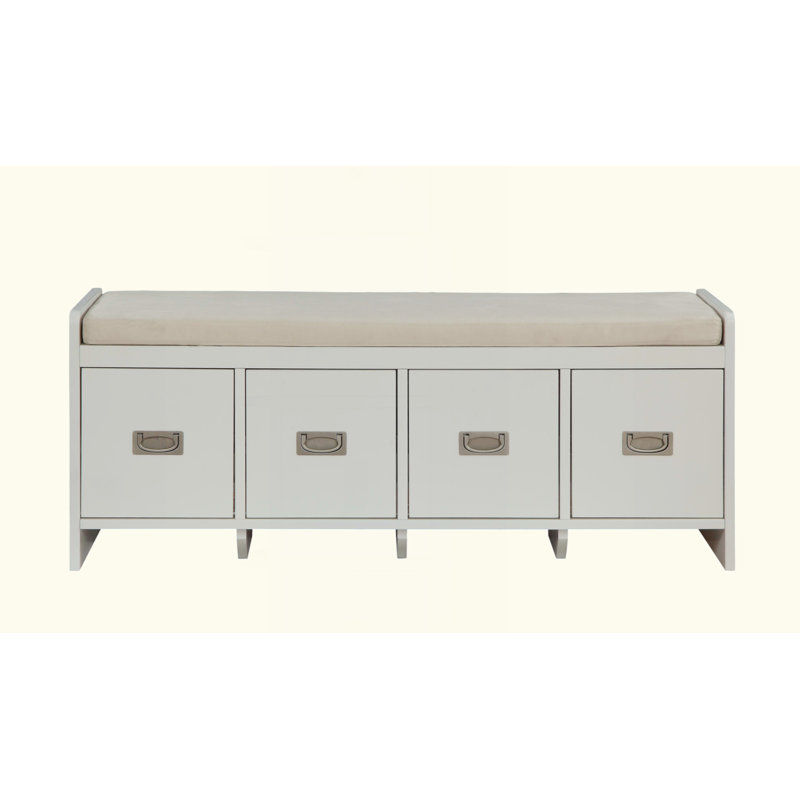 Wedgeport Upholstered Storage Bench in Beige and White