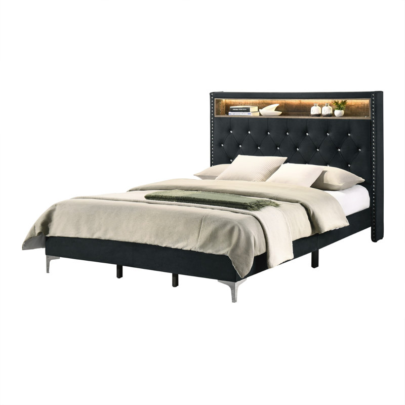 Javan Upholstered Storage Bed, Double (4'6), Black