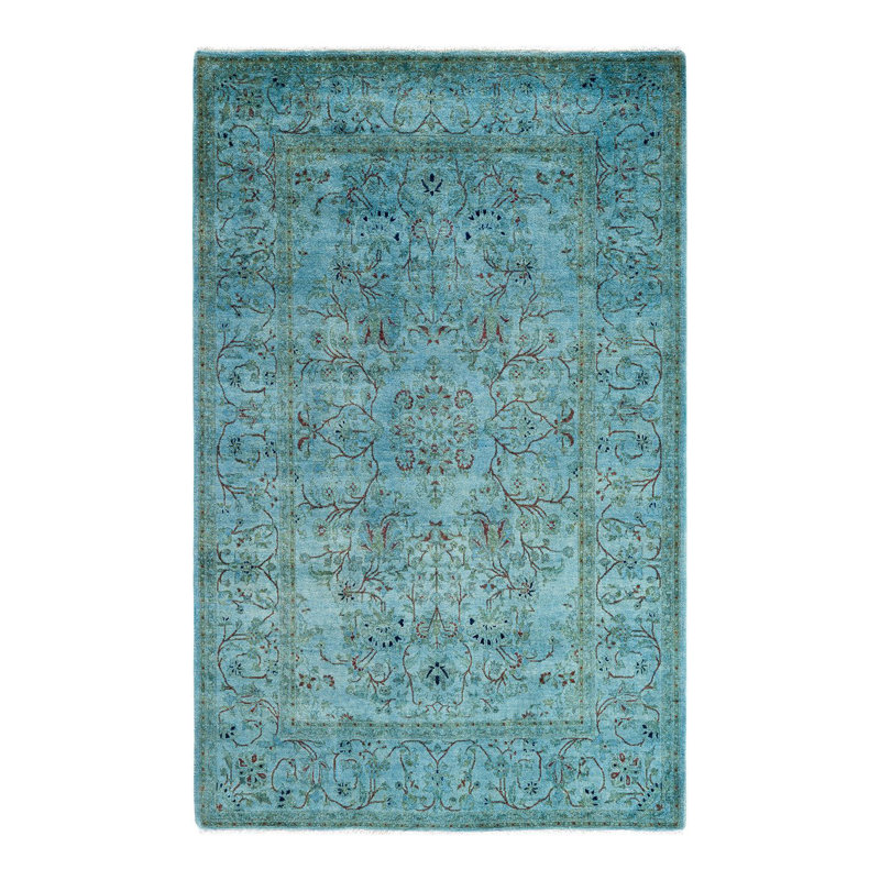 Overyed One-of-a-Kind Rectangle 4'1" X 6'5" New Age Wool Area Rug Blue/Gray/Brown