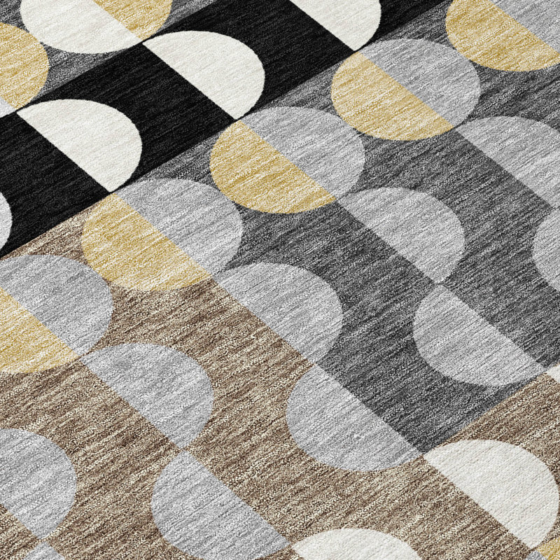 Tapis géométrique intérieur / extérieur lavable à la machine Chantille ACN2816, Rond 8 pi, Noir