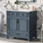 Meuble-lavabo de salle de bain 30 po avec lavabo en céramique, armoire de rangement en bois massif avec portes à fermeture douce, style rétro, bleu