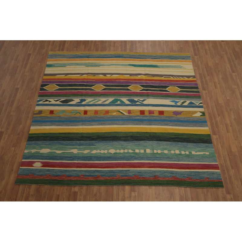Tapis kilim à rayures audacieuses 10 x 10 pour un look moderne et coloré