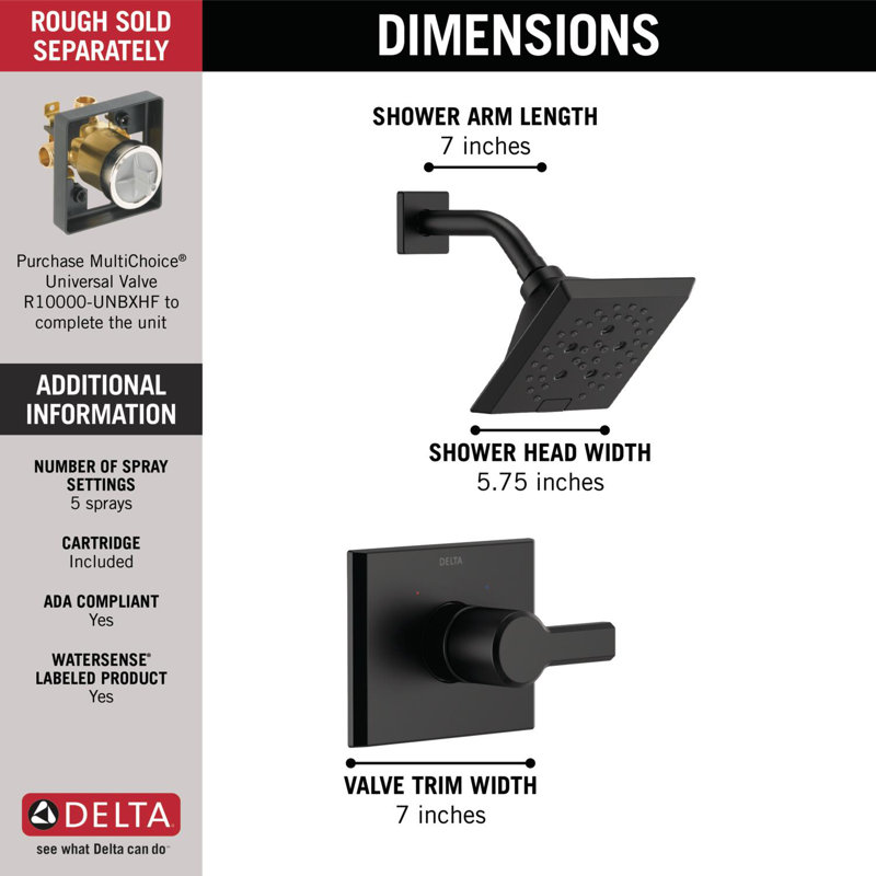 Pivotal 14 Series Shower Faucet with H2okinetic Technology, Matte Black