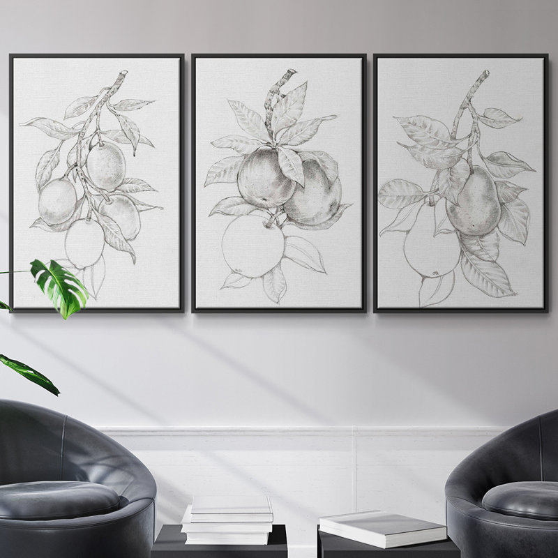 Ensemble de 3 pièces encadrées sur toile FruitBearing Branch I, H 36 po x l 72 po, Cadre noir