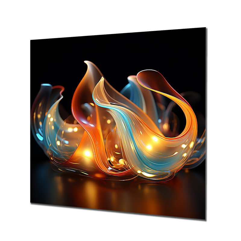 Feu, vagues d'eau, bleu et orange - formes modernes abstraites, art mural, Métal métal, H 36 po x l 36 po