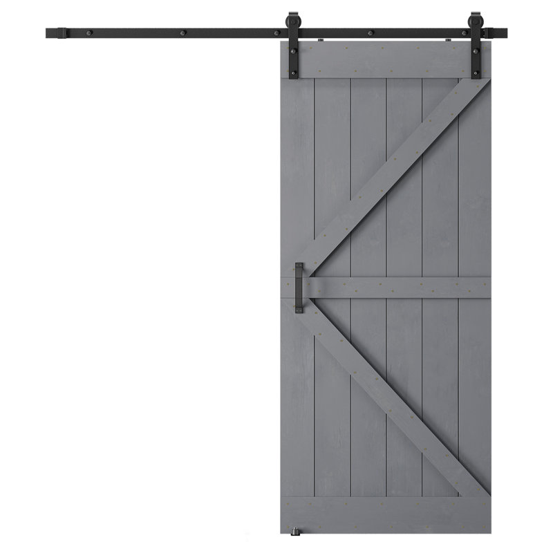Gray Solid Wood Textured Sliding Barn Door Kit with Metal Hardware