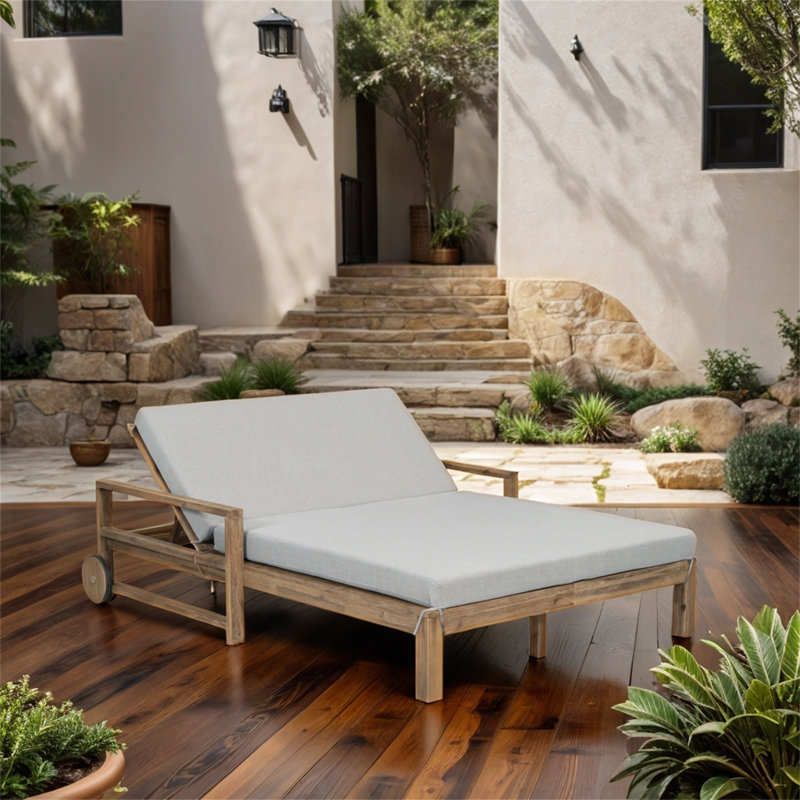 Jamone Outdoor Wood Chaise Lounge , Cushion Included, Gray