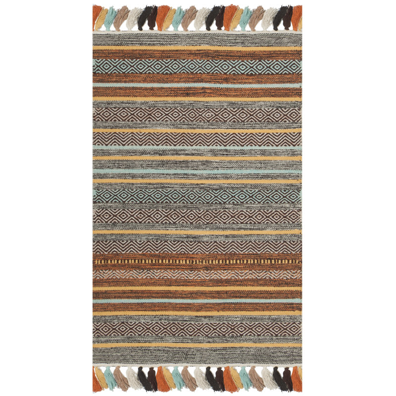 Tapis rayé en coton tissé à la main Montauk, Rectangle 2 pi 6 po x 4 pi