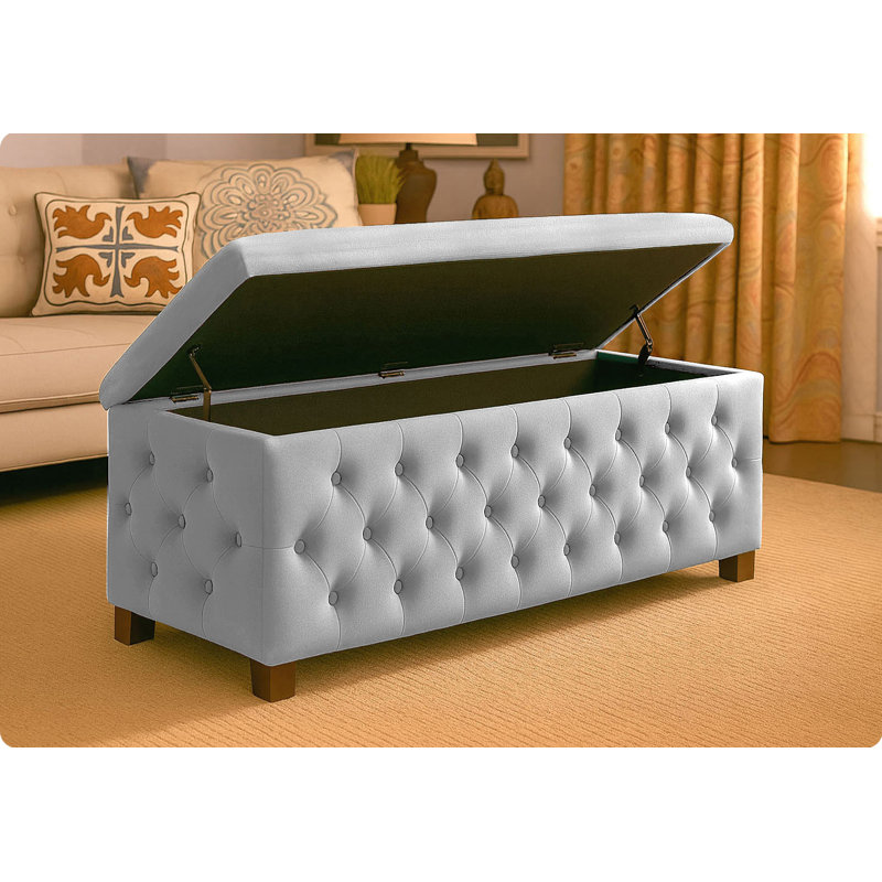 Empire Wide Chesterfield Rectangle Solid Color Standard Ottoman Storage Bench, Plush Velvet Upholstered Coffee Table with Legs