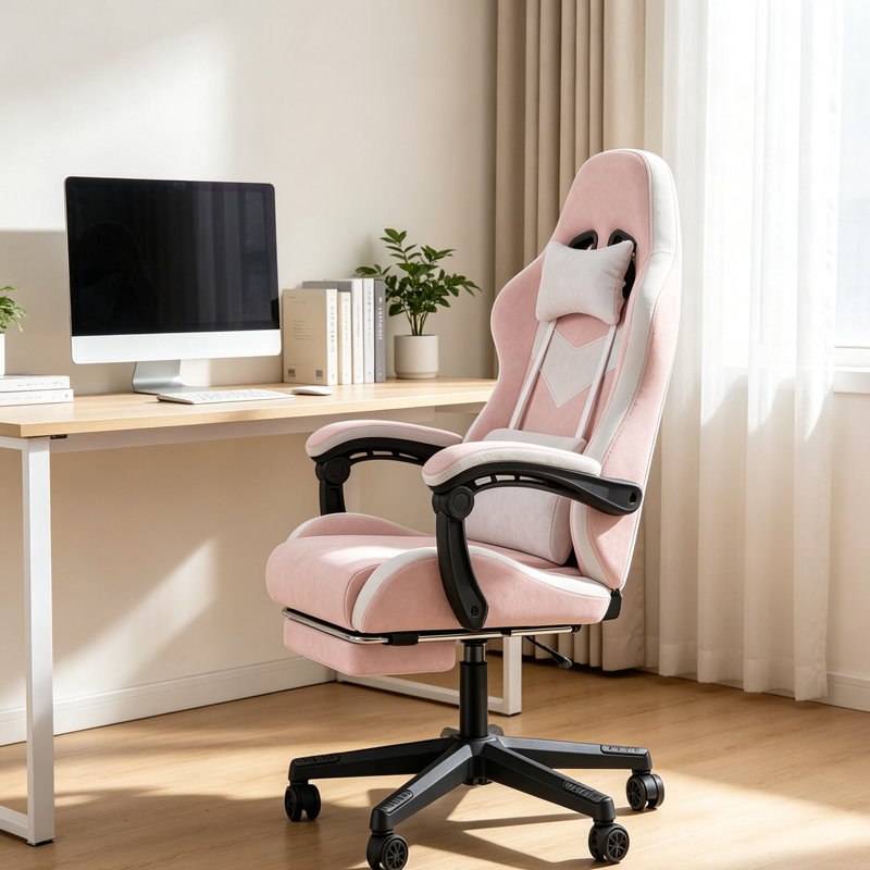Brayden Studio PC & Racing Game Chair, Pink/White