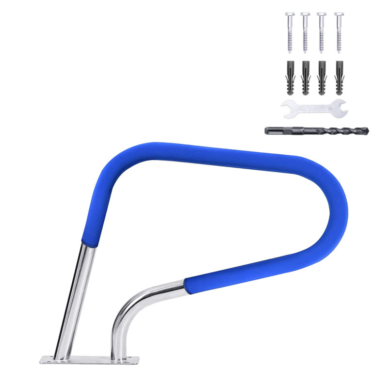 30'x22' Stainless Steel Pool Handrail – Inground Swimming Pool Railing with Non-Slip Blue Grip Cover, Rustproof Safety Grab Rail for Spa, Hot Tub, Steps – Complete Mounting Kit Included