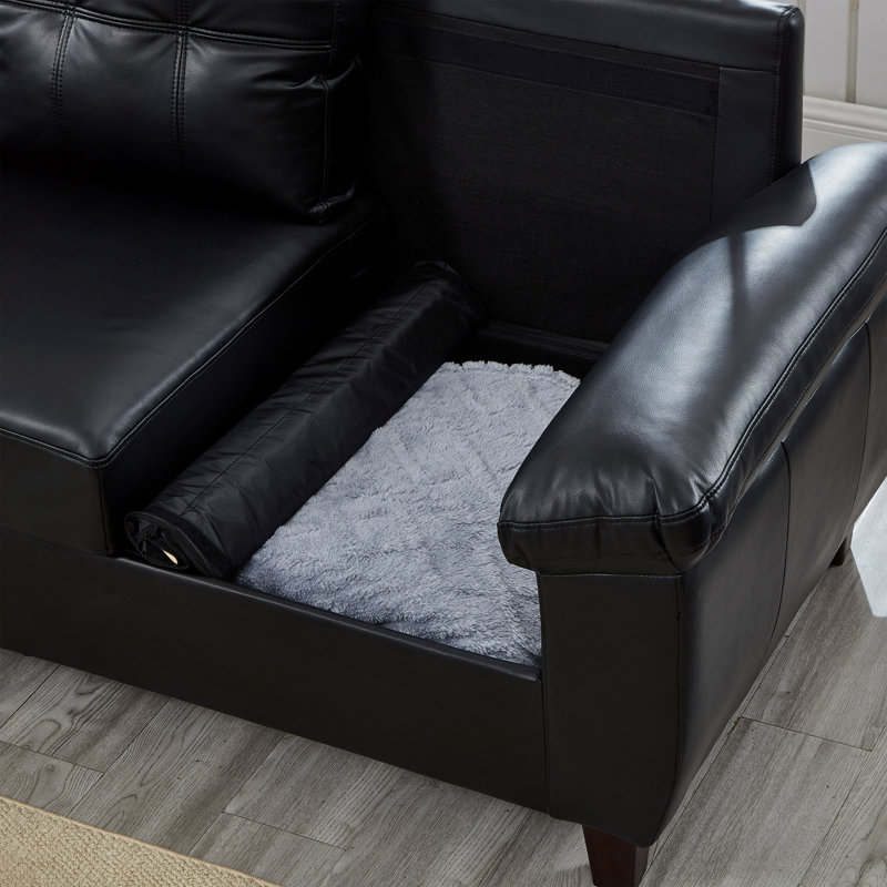 59" Loveseat Faux Leather Couch,Living Room Sofa With Storage,Big Armrest Sofa,Upholstered Breathable PU Leather Sofa, Black