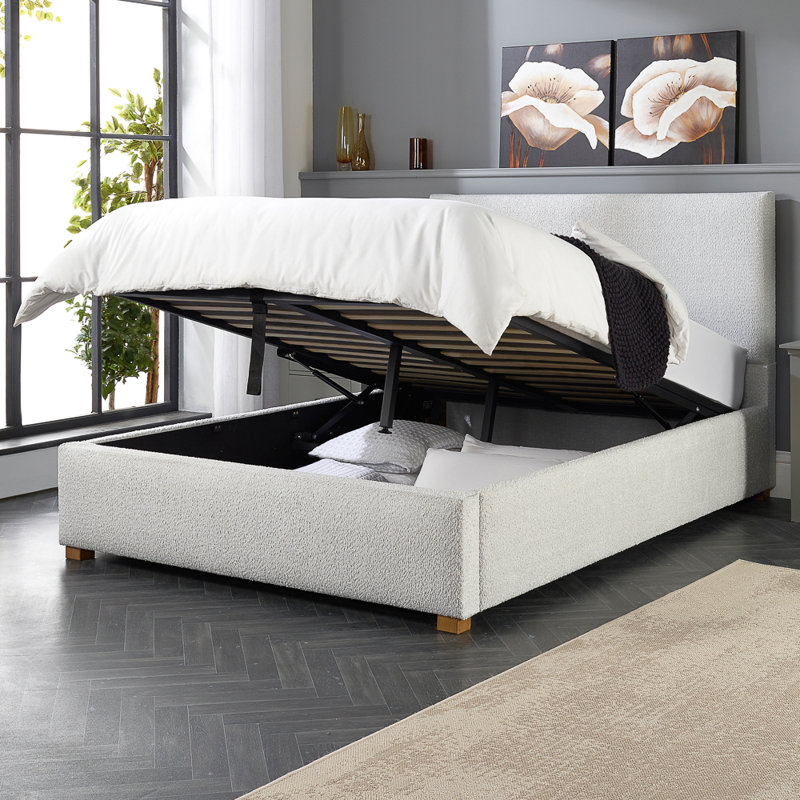 Bouclé Upholstered Garland Ottoman Bed Frame, Double (4'6), Platinum