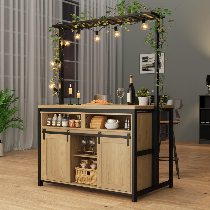 42" Kitchen Island Storage With Sliding Barn Door