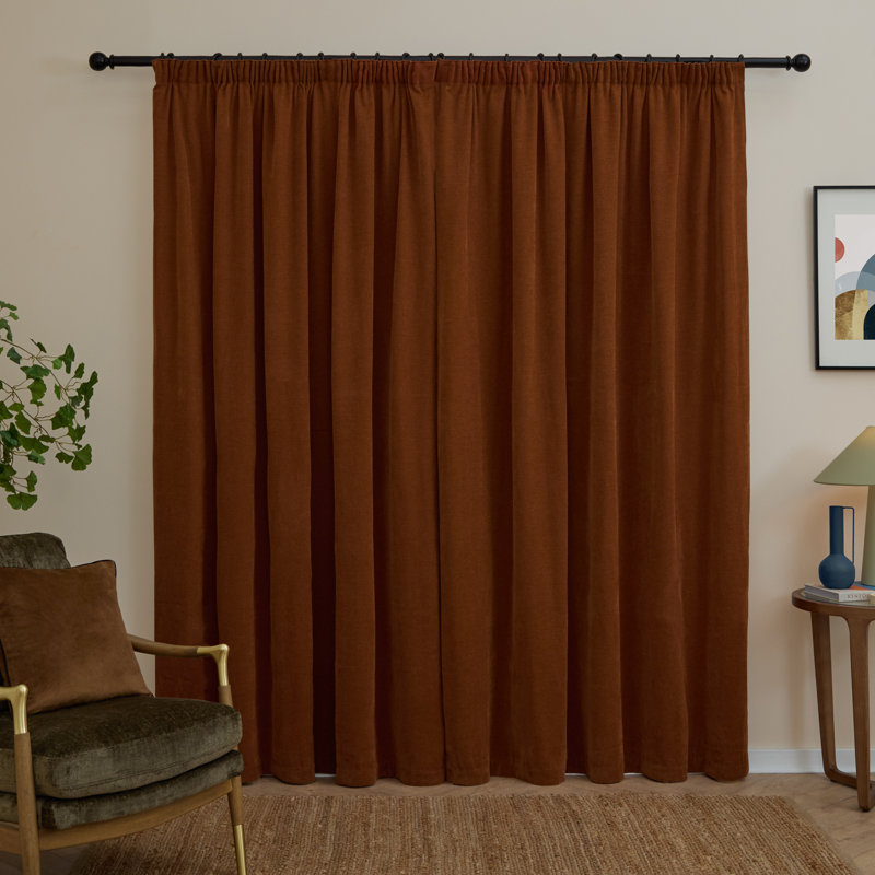 Soft Chenille Blackout Pencil Pleat Curtains, 168cm Width x 229cm Drop, Orange