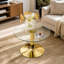 Table basse ronde en verre trempé avec base en métal doré