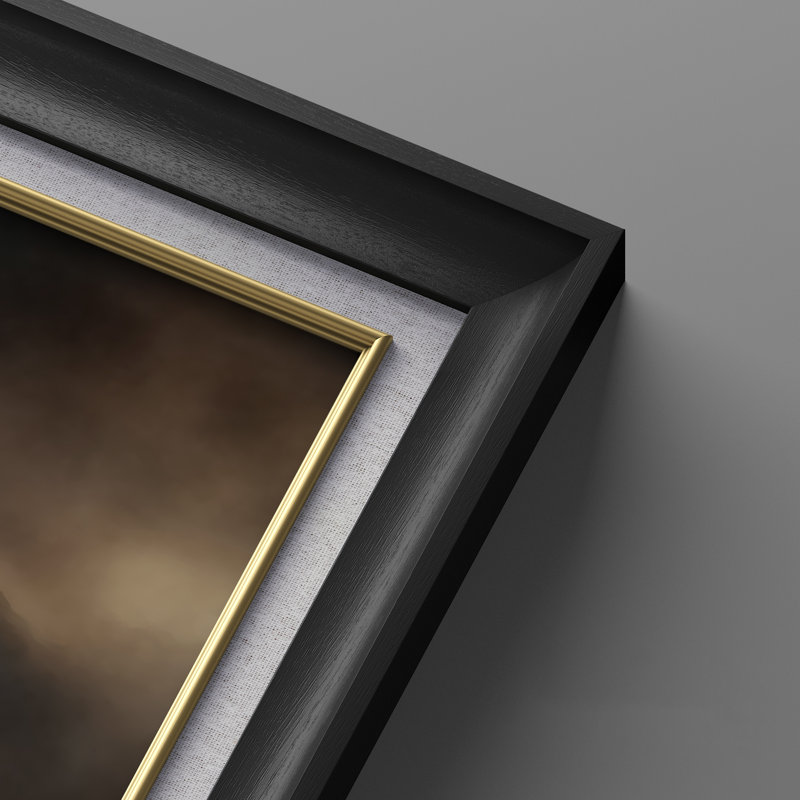Décoration de paysage dramatique foncé avec silhouette de montagne sombre avec lumière de l'atmosphère - ensemble de 2 reproductions d'art encadrées de qualité supérieure sur papier 26 po x 36 po