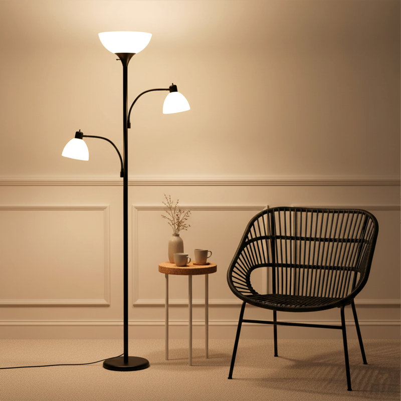 Lampe sur pied DEL noire à 3 voies avec 3 abat-jours réglables polyvalents Sky Dome, Noir