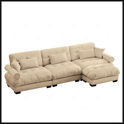 Oversized Modular Velvet Sectional Sofa Couch With Movable Ottoman