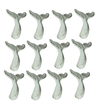Rustic cast iron whale tail drawer pulls and cabinet knobs in distressed brown, set of 12 — 2.25" L x 1.75" W x 0.75" D