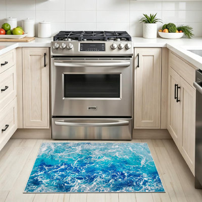 Tapis bleu océan lavable à la machine à l'eau de mer