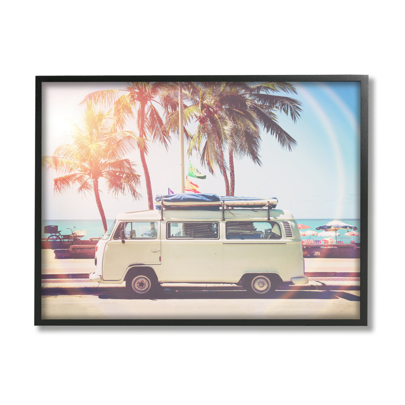 Minibus tropical sur la plage par Sissi et Seb, H 16 po x l 20 po x P 1,5 po, Cadre noir