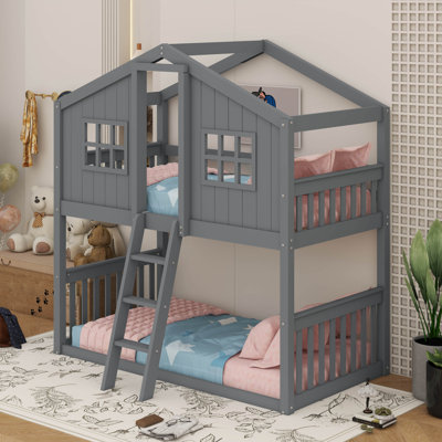 Twin Over Twin House Bunk Bed With Ladder