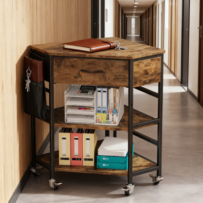 Corner Printer Stand With Power Outlet, Adjustable Shelf & Storage Drawer, Heavy-Duty Mobile Cart For Home Office