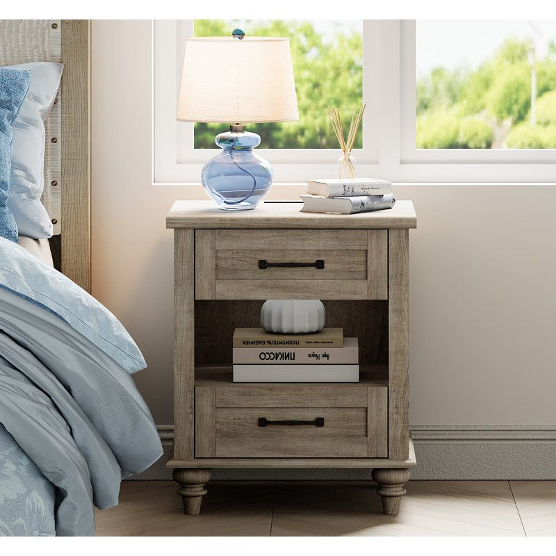 Table de chevet 2 tiroirs Scarlett, Individuel, Gris