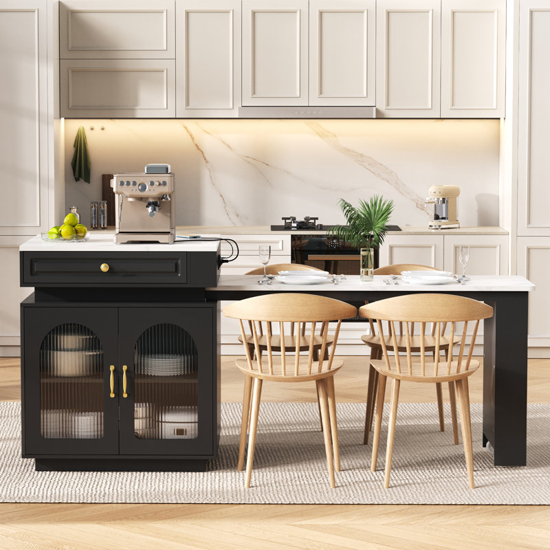 128 cm W Kitchen Island with, Black
