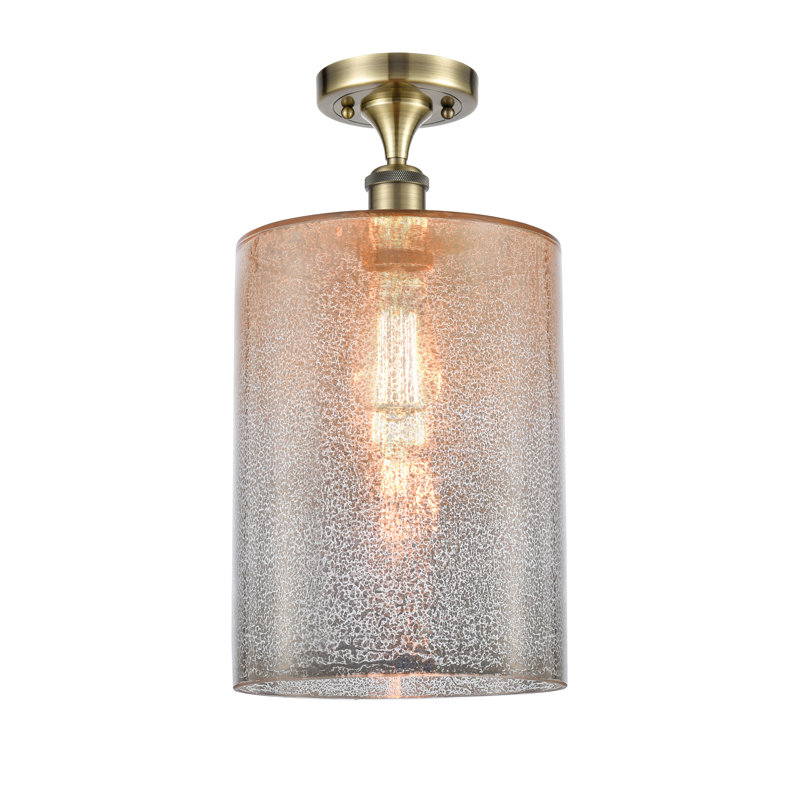 Heiman Glass Semi Flush Mount, LED, Mercury, Antique Brass