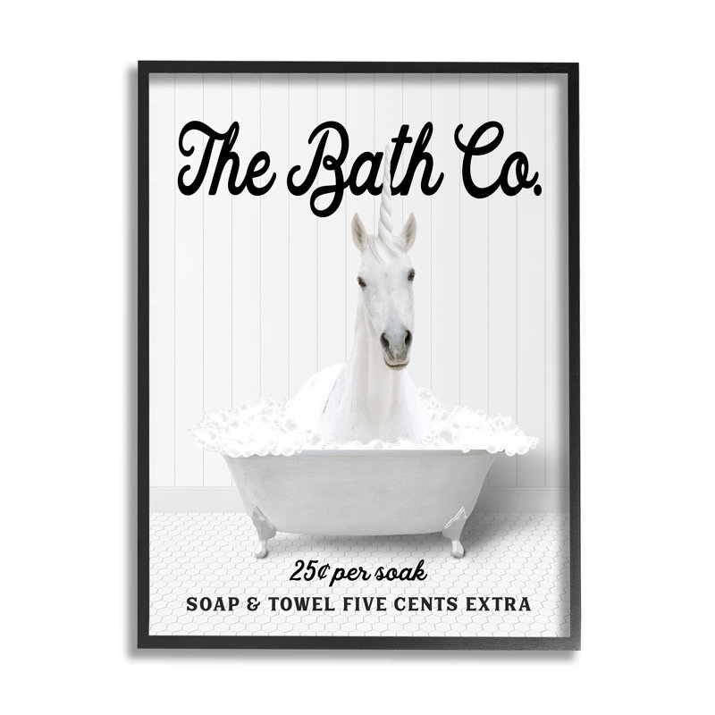 «Trinx Bubble Bathaign Unicorn», art de la giclée encadrée par lettré et doublé, H 20 po x l 16 po x P 1,5 po