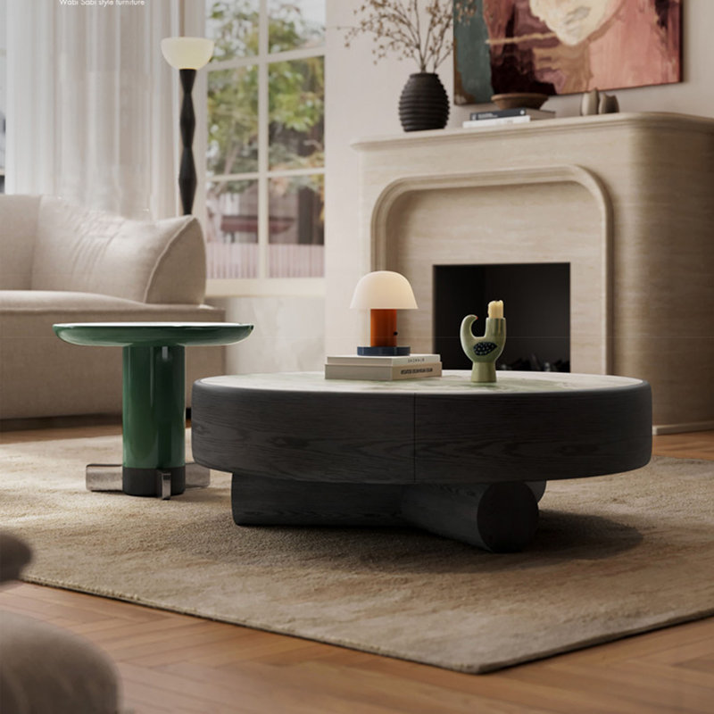 Modern round natural stone coffee table set