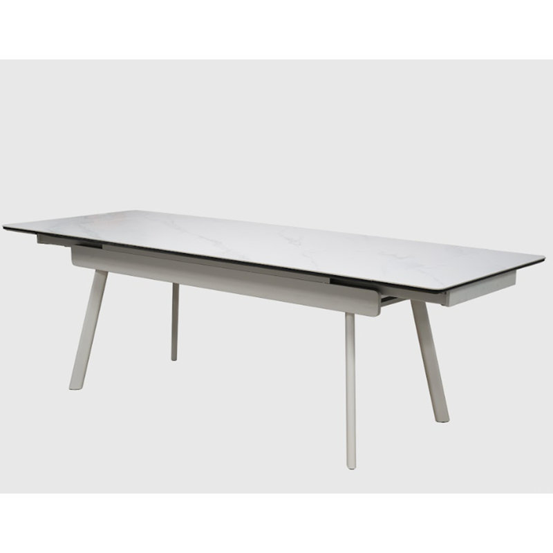 Table de salle à manger extensible en pierre frittée blanche - Pieds en acier inoxydable, minimaliste italien