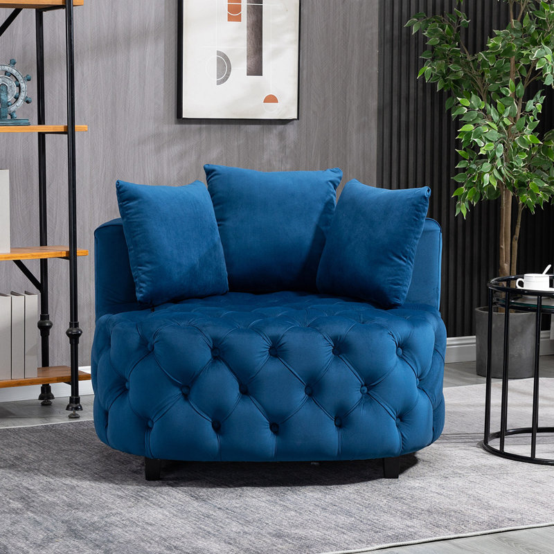 Fauteuil d'appoint / Fauteuil demi-tonneau classique pour salon / Fauteuil de loisir moderne, Bleu