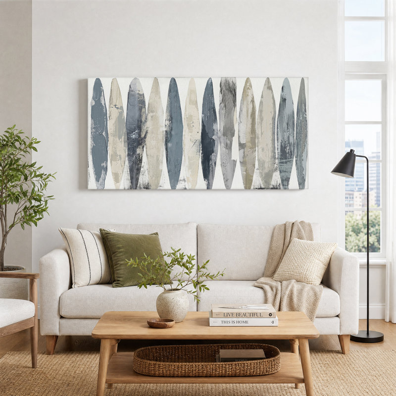 Art mural sur toile bleu et beige, L 58 po x H 28 po
