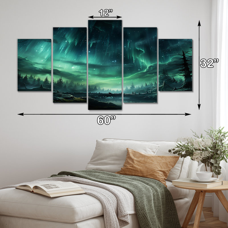 Northern Lights Starry Night I - impression d'art mural paysages - 5 panneaux