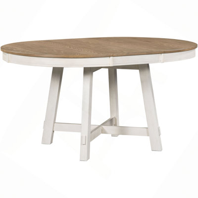 5-Piece Farmhouse Dining Table Set Wood Round Extendable Dining Table and 4 Upholstered Dining Chairs