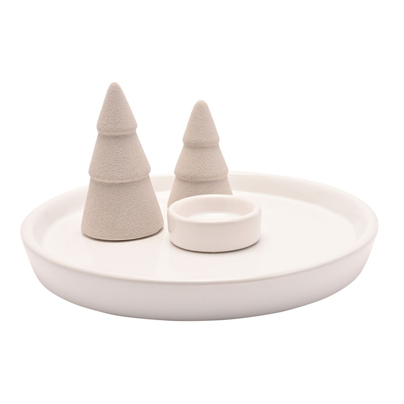Ceramic Tabletop Candlestick, 10 cm H x 21 cm W x 21 cm D