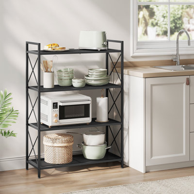 Étagère de rangement en métal à 4 niveaux, étagère avec cadres latéraux en X, treillis dense, 12,6 po x 31,5 po x 44,3 po, pour entrée, cuisine, salon, salle de bain, style industriel