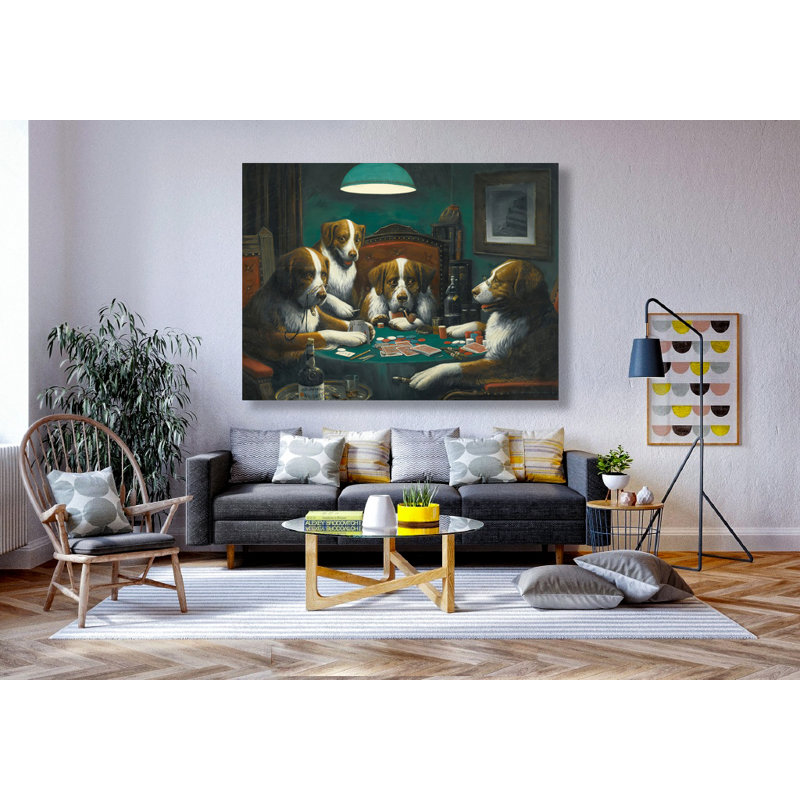 " Dogs Playing Pokers " Painting Print, 24" H x 36" W x 1.5" D