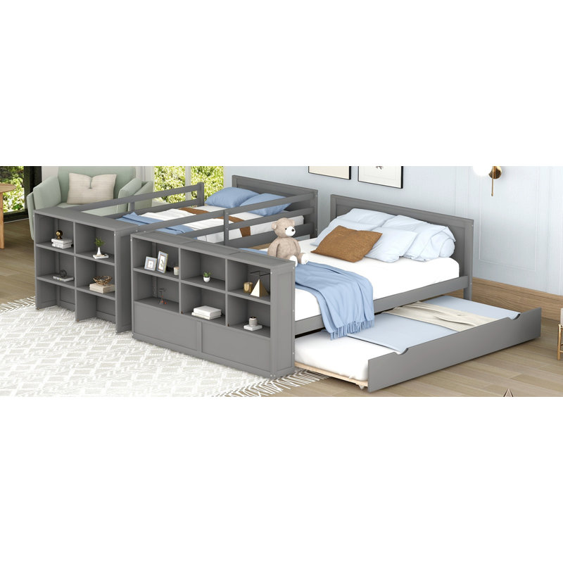 Lit plateforme simple avec rangement Kileyann, gris