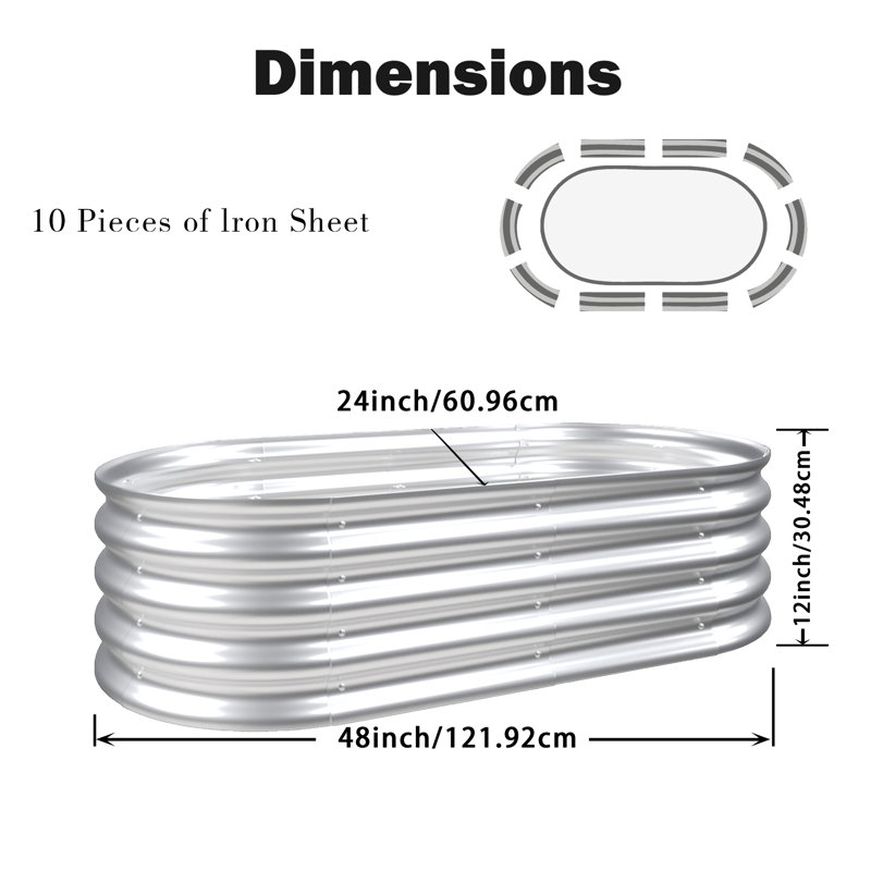 Galvanized Steel Raised Garden Bed 2pcs, 12" H x 48" W x 24" D