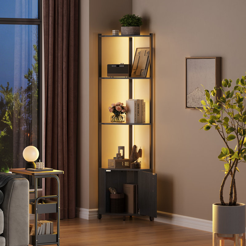 5-Tier Corner Shelf, Modern Space-Saving Storage Rack with Doors, Black