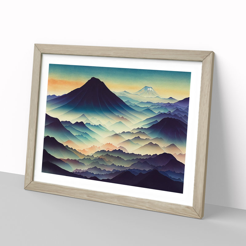 Japanese Mountain Watercolour Vol.2 - Single Picture Frame Print, Oak Framed, 34cm H x 46cm W x 2cm D