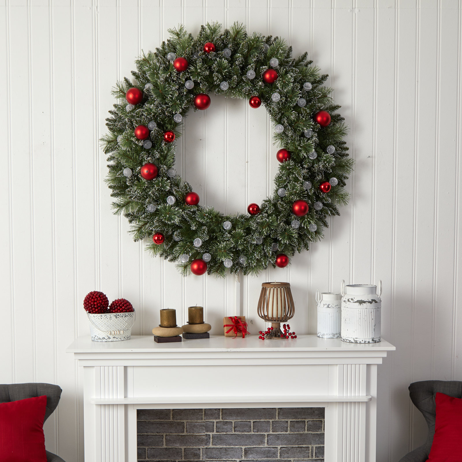 48'' Faux Holly Lighted Wreath
